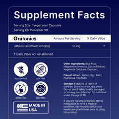 Oratonics lithium orotate capsules shown for easy daily dosing.