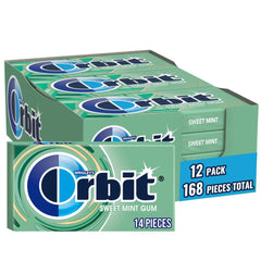 Orbit Sweet Mint gum bulk box front view, convenient for stocking and quick access