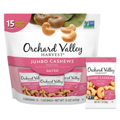 Orchard Valley Harvest jumbo cashews 15-pack, ready-to-eat snack for quick bites