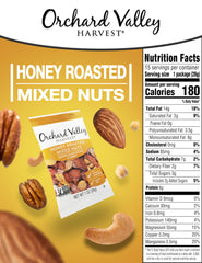 Orchard Valley Harvest mixed nuts closeup showing glossy honey glaze and crunch
