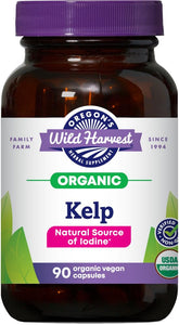 Oregon's Wild Harvest Kelp organic supplement bottle with iodine-rich capsules.