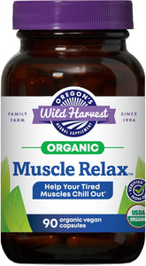 Oregon's Wild Harvest Muscle Relax bottle front with 90-count vegan capsules for daily calm.