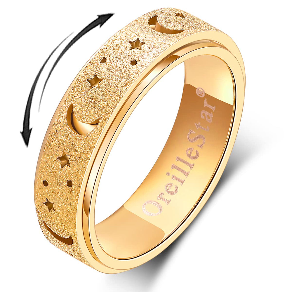 OreilleStar Anxiety Ring Spinner in gold band, tactile focus for daily calm.