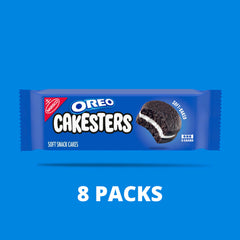 OREO Cakesters cross-section shows creme center and spongy texture.