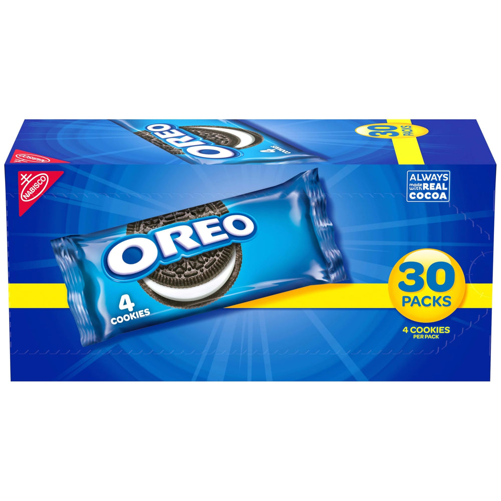 OREO Chocolate Sandwich Cookies pack with 30 snack portions, ideal for on-the-go snacking