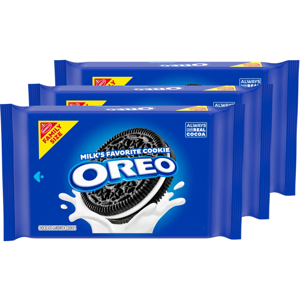 OREO chocolate sandwich cookies front pack, dunk-worthy and shareable for gatherings