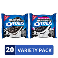 OREO Double Stuf Zero Sugar two-cookie pack close-up with extra creme.