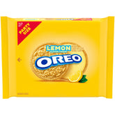 OREO Lemon Creme cookie pack close-up with lemon filling, ideal for dunking and sharing.