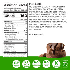 Orgain 30g High Protein Shake nutrition panel highlights 6g BCAAs and 1g sugar per serving.