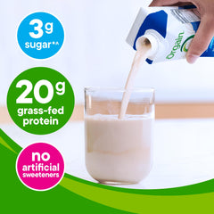 Orgain Clean Protein Shake Grass-Fed Dairy bottle highlights dairy from pasture-raised cows.