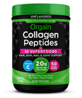 Orgain collagen hydrolyzed powder bottle on kitchen counter for daily wellness ritual
