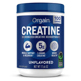 Orgain Creatine Monohydrate powder tub with scoop for easy mixing