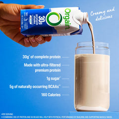 Orgain Fruity Cereal shake glass served with creamy texture and protein boost.