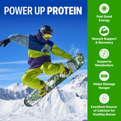 Orgain Fruity Cereal shake label close-up highlighting clean ingredients.