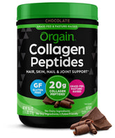 Orgain hydrolyzed collagen peptides tub label, clean formula supporting hair, skin, and joints
