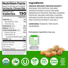Dry mix bag of Orgain Justin's Nut Butter Protein Powder ready for smoothies
