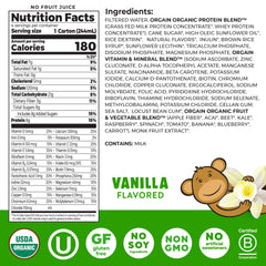 Orgain Kids Protein Vanilla nutrition facts panel for complete daily nutrition.