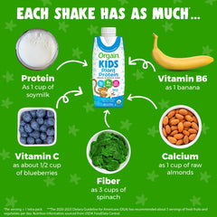 Orgain Kids vanilla shake beside a glass, ideal for school lunches