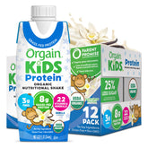 Orgain Kids Vanilla Shake bottle shows creamy nutrition for busy mornings.