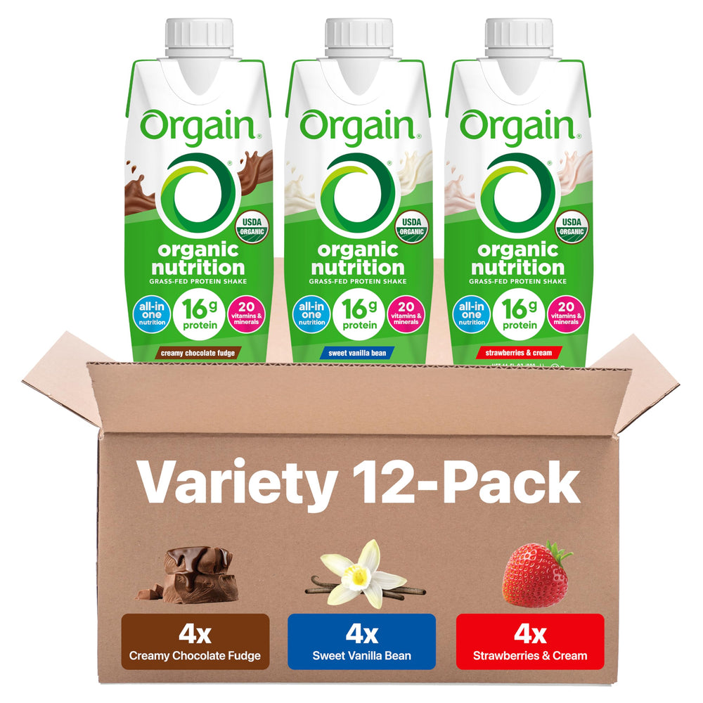 Orgain nutritional shake chocolate bottle — smooth meal replacement for busy mornings