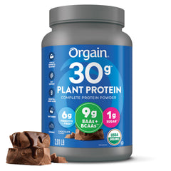 Orgain organic vegan protein powder chocolate front label signaling organic fueling
