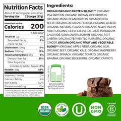 Orgain chocolate protein powder being poured for a smooth post-workout shake