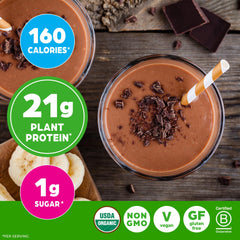 Orgain organic 50 superfoods blend bottle label emphasizes vegan, non-GMO formula