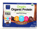Orgain Organic Protein Shake creamy chocolate bottle close-up, highlighting rich texture for on-the-go nutrition.