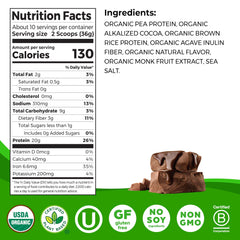 Orgain Perfect Blend chocolate ingredients label highlights seven organic ingredients.