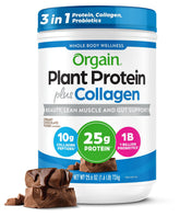 Orgain Creamy Chocolate Fudge packaging showing daily protein and collagen blend
