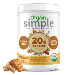 Orgain Simple Protein Peanut Butter Jar displays clean ingredients for a protein boost