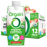 Orgain Strawberries & Cream bottle pour offers a quick breakfast option