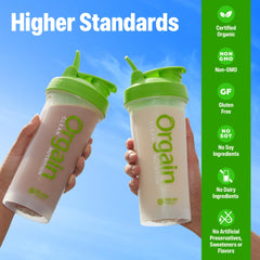 Orgain Vanilla 30g Plant Protein nutrition panel highlighting EAAs and BCAAs for recovery
