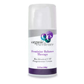 Organic Excellence Feminine Balance cream bottle showcasing wild yam formula for daily self-care.