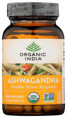 Organic India Ashwagandha capsules daily-use scene, promotes focus and calm.