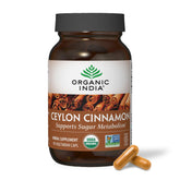 ORGANIC INDIA Ceylon Cinnamon bottle on kitchen counter for daily wellness