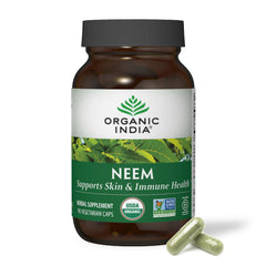 Organic India Neem Leaf Capsules bottle front showing natural packaging and wellness appeal