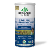 Organic India Psyllium Husk Powder packaging emphasizes convenient daily fiber support