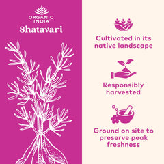 Organic India Shatavari bottle side view emphasizes premium packaging.