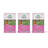 Organic India Tulsi Sweet Rose tea bags create a calming, fragrant moment
