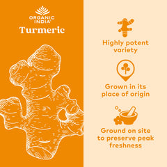 Organic India Turmeric Curcumin label close-up emphasizing organic and non-GMO status