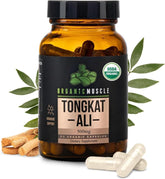 Organic Muscle Tongkat Ali 500mg bottle with capsules for daily vitality.