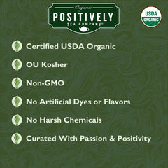Organic Positively Tea Company pinhead gunpowder brew in cup with bright aromas