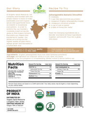 Packaging detail of Organic Spice Resource Ashwagandha powder showing non-GMO labeling