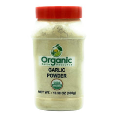 Organic Spice Resource garlic powder close-up shows fine, blendable powder texture.