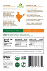 Organic Spice Resource turmeric powder packaging front highlights organic, gluten free quality