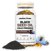 Organics Nature Black Seed Oil capsules in a bottle, supporting immune health and daily wellness.