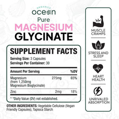 Organics Ocean Magnesium Glycinate pour demonstrates easy, quick-digest capsules for daily use.