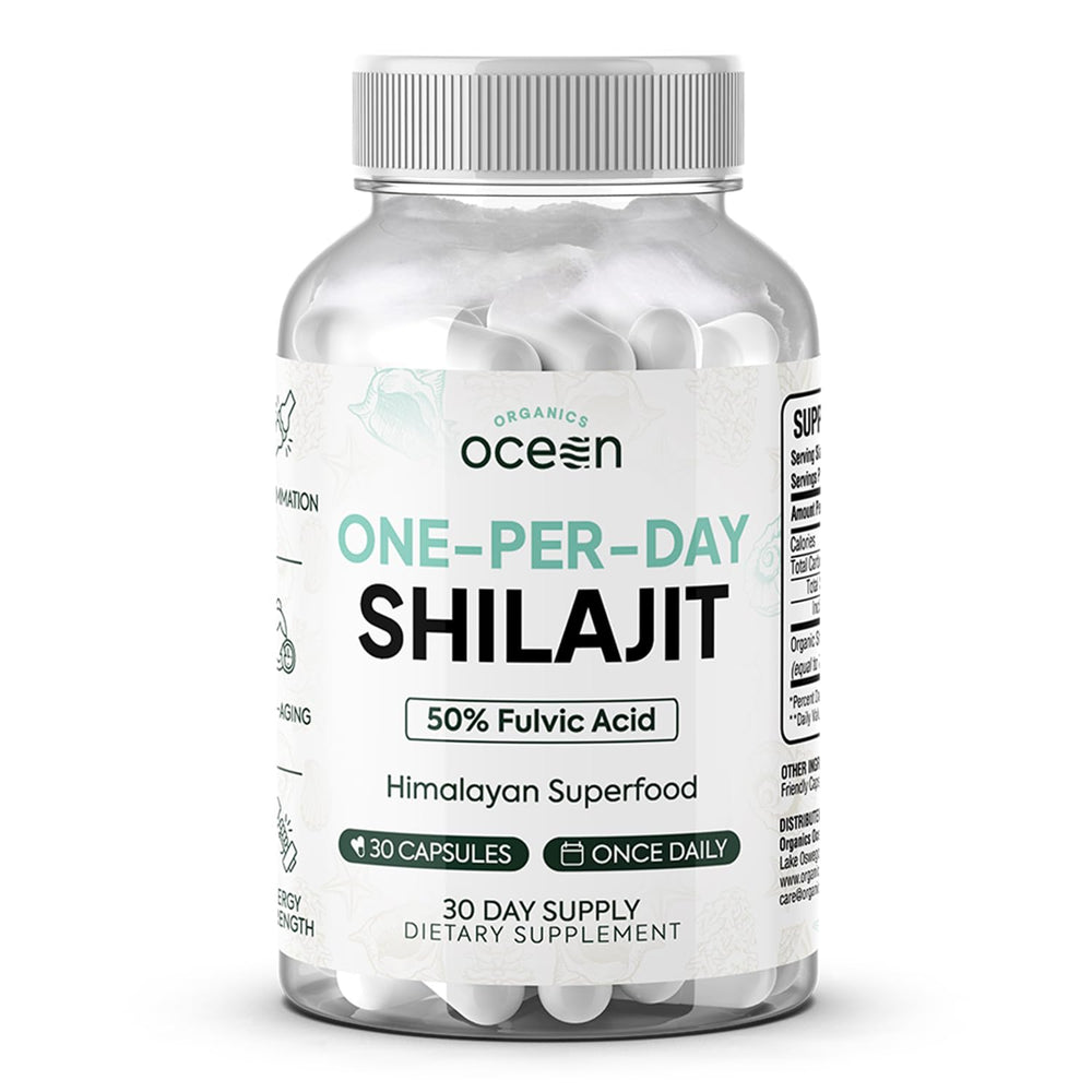 Organics Ocean Shilajit bottle for easy daily use and energy support.