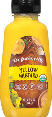 Organicville Yellow Mustard bottle-front view, perfect for sandwiches and keto-friendly meals.